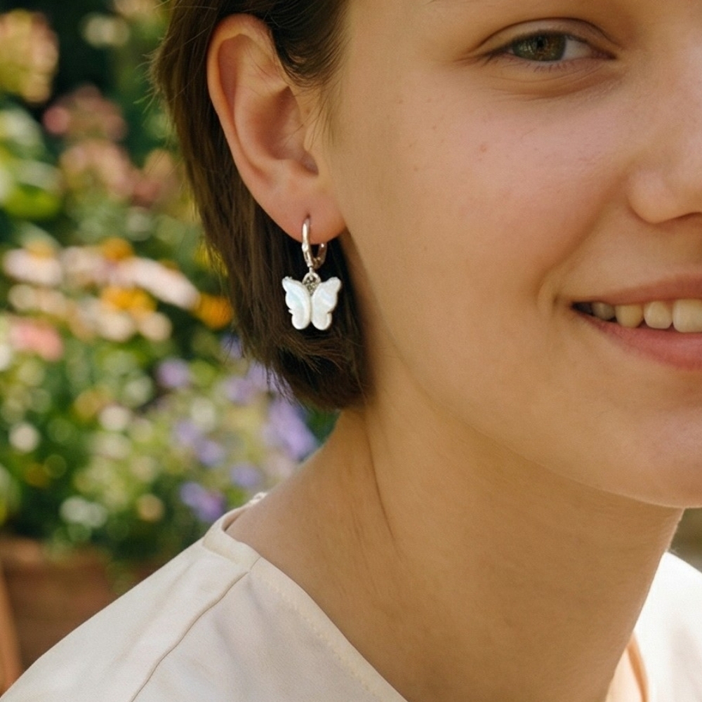 White Butterfly Earrings